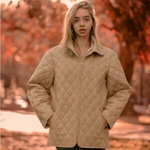 Lands' End Tan Quilted jacket/ woman's size L